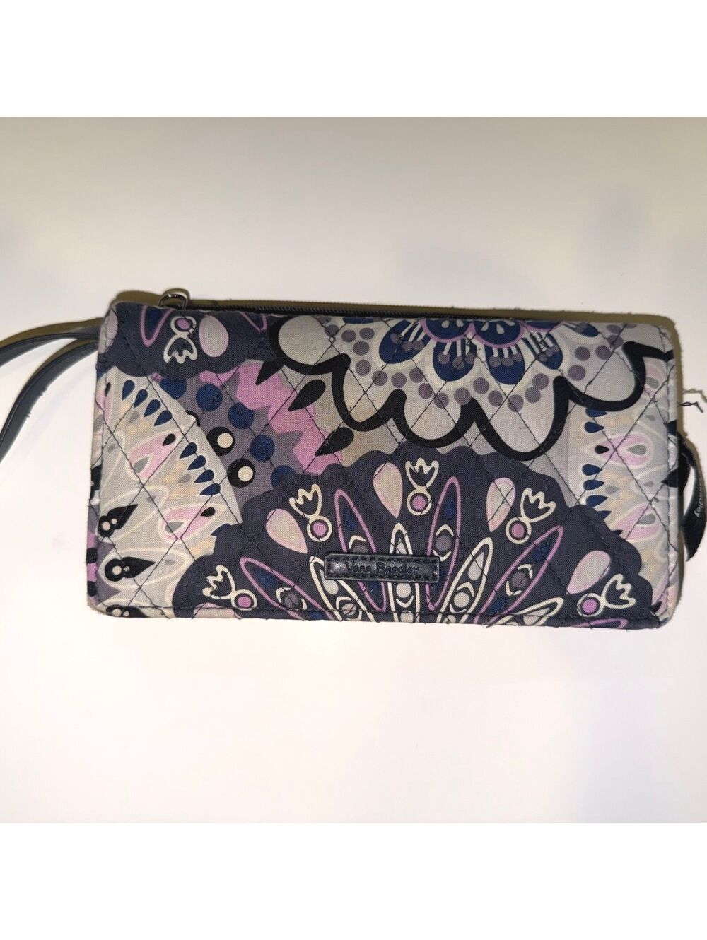 Vera Bradley Quilted Fabric Wristlet Wallet with Purple Floral Pattern